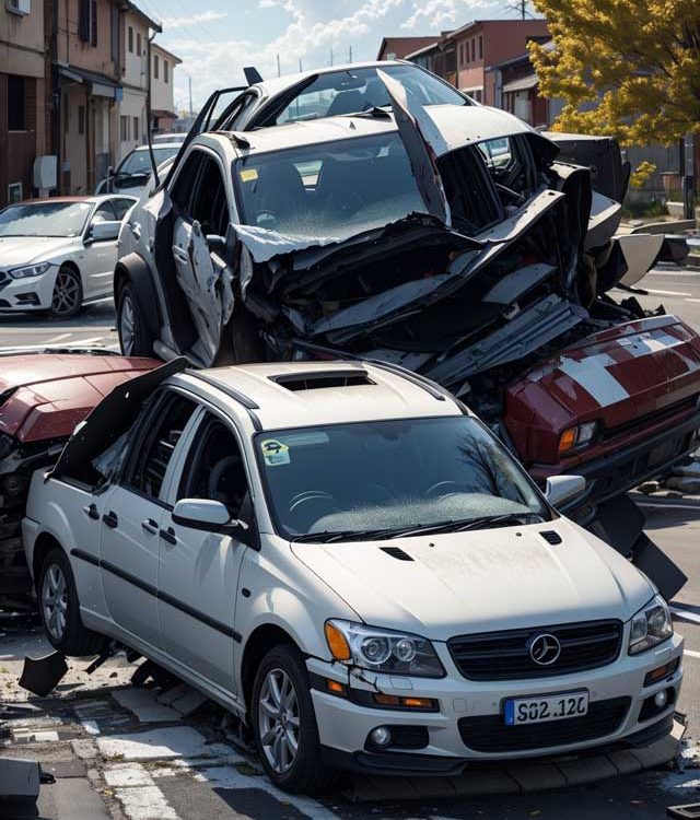 Two cars colliding, with a note indicating that the policy covers the driver.